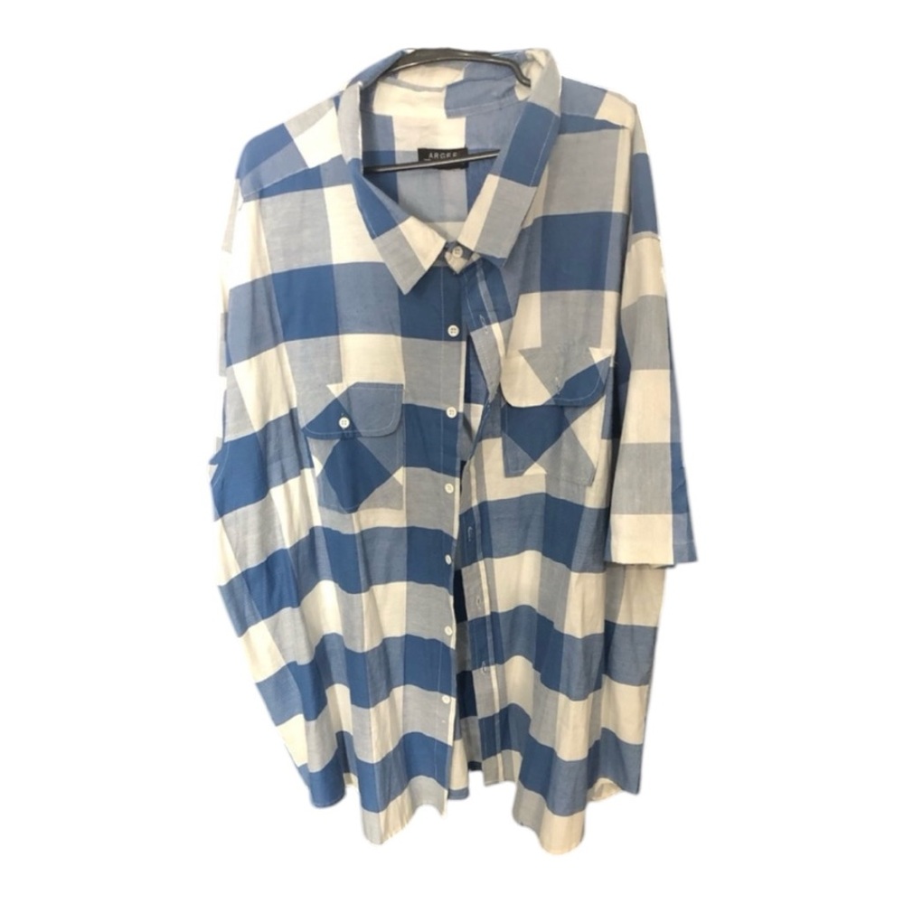 Argee Men’s Blue and White Checkered Button Down Short Sleeve Shirt Size 2X